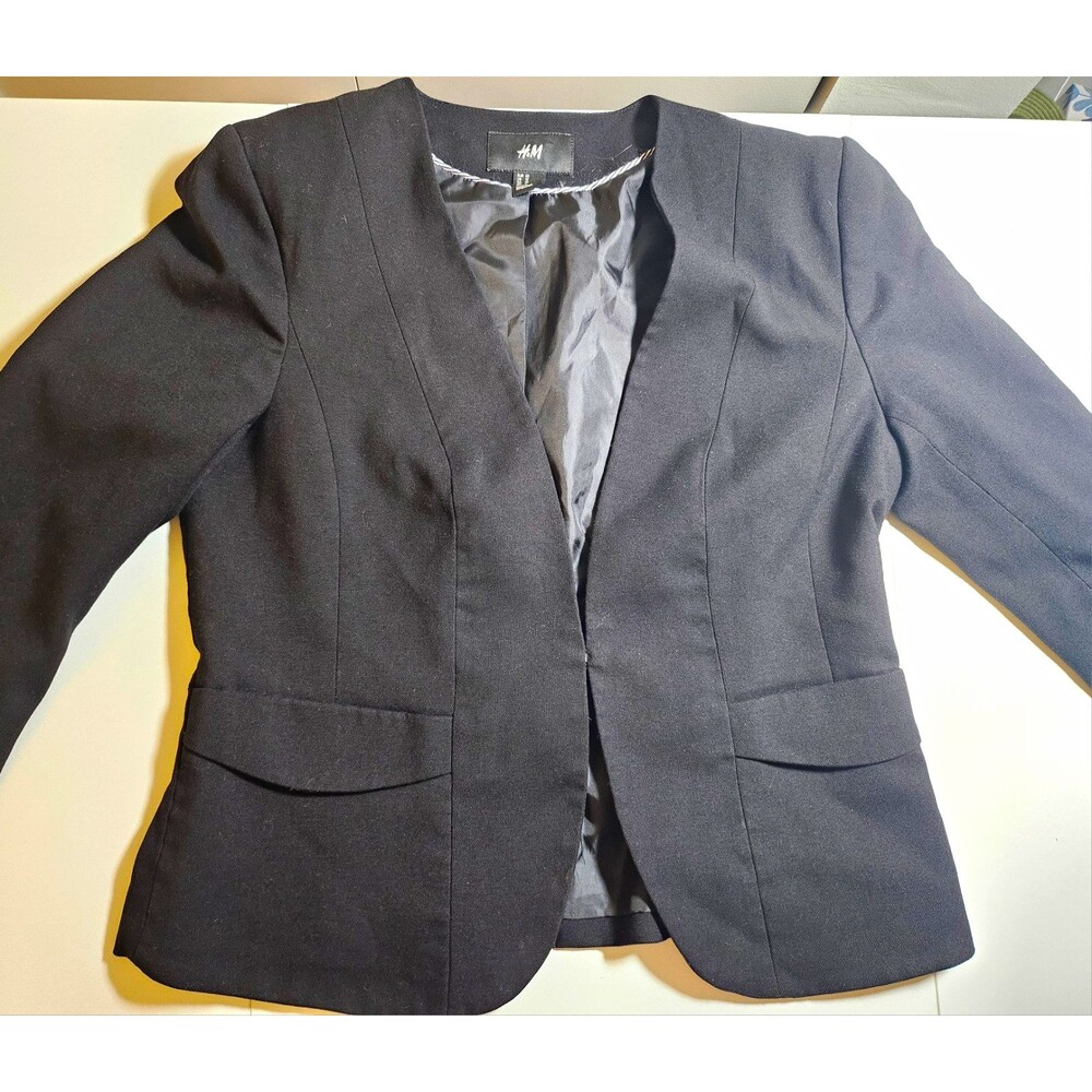 H&M Women’s Black Lined Blazer Jacket Single-Breasted Notch Lapel Work Clothes